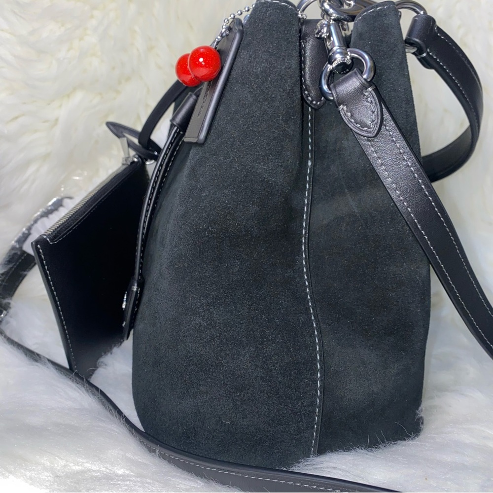 Coach Rowan Bucket Bag With Cherry Charm New Suede purse - Picture 6 of 15